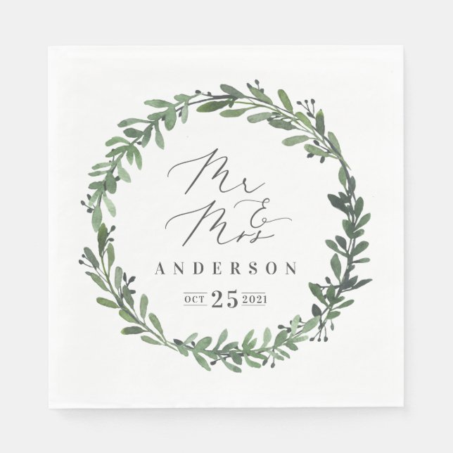 leafy watercolor geometric details napkin (Front)
