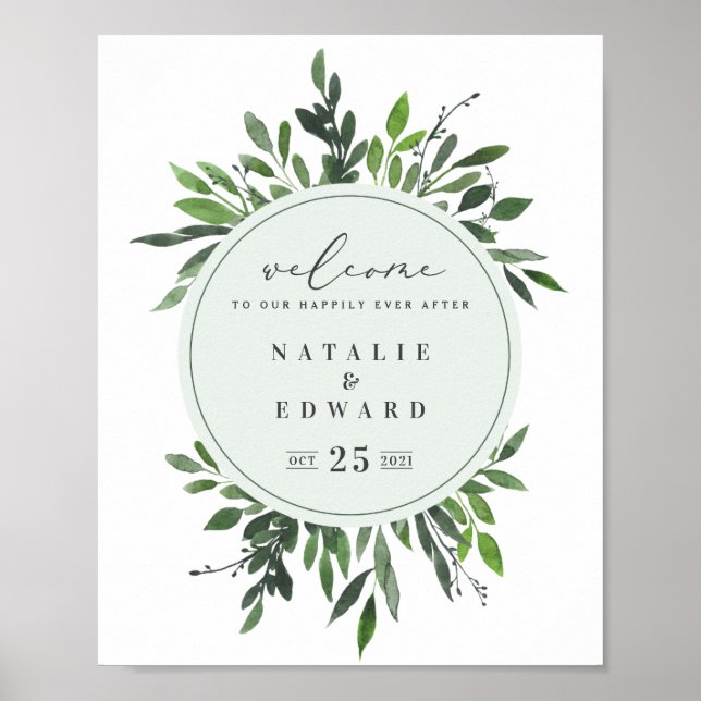 leafy watercolor geometric wedding poster (Front)