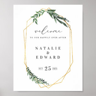 leafy watercolor geometric wedding poster