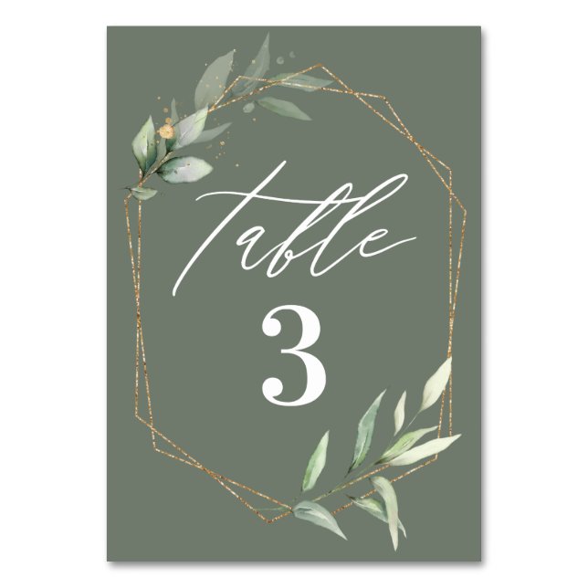 Leafy watercolor gold wedding table numbers (Front)