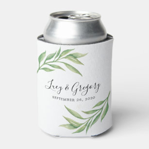 Leafy Watercolor Greenery Wedding Favour Can Cooler