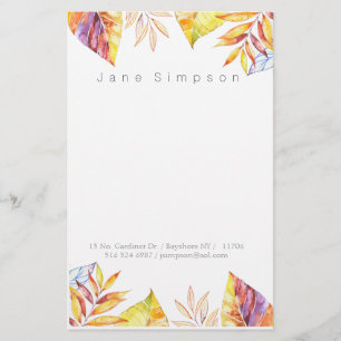 leafy watercolor personal stationary stationery