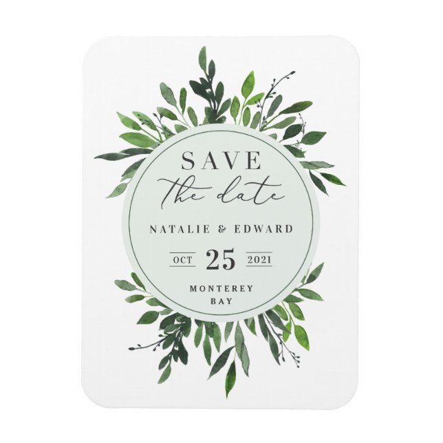 leafy watercolor save the date magnet (Vertical)
