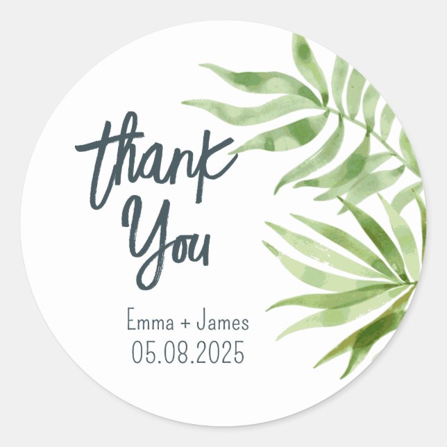 Leafy Watercolor Thank You Sticker (Front)