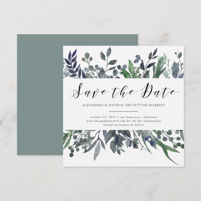 Leafy Watercolor | Wedding Save the Date Invitation (Front/Back)