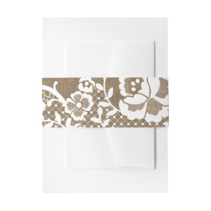 Leafy White Lace Pattern Over Dark Burlap Invitation Belly Band
