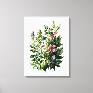 Leafy wildflowers watercolor canvas art