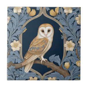 Leafy William Morris style Right facing Barn Owl Tile