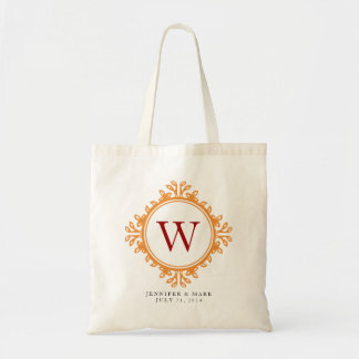 Leafy wreath brown monogram personalized tote bag