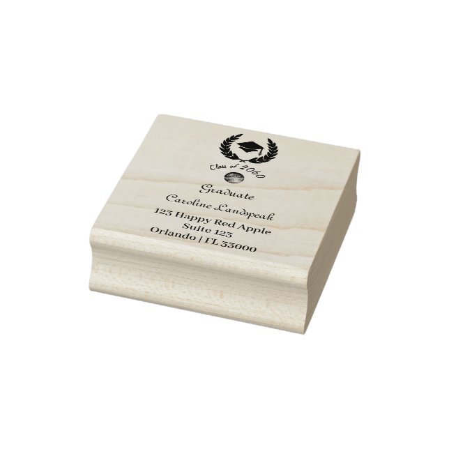 Leafy Wreath Graduate Cap Return Address Rubber Stamp (Stamp)
