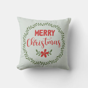 Leafy Wreath Merry Christmas Throw Pillow