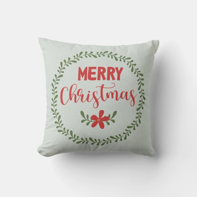 Leafy Wreath Merry Christmas Throw Pillow (Front)