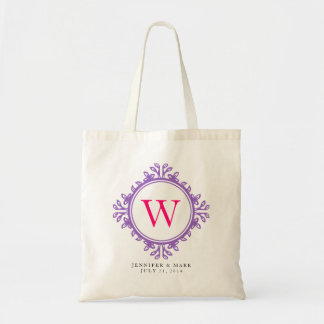 Leafy wreath purple monogram personalized tote bag
