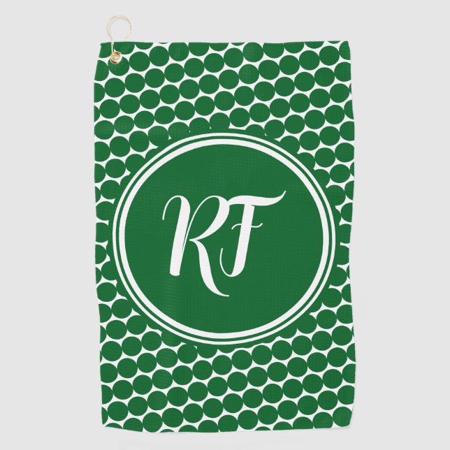 League Scramble Green Polka Dot Script Monogram Golf Towel (Front)
