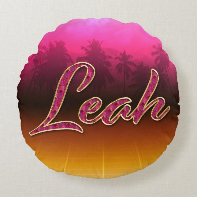 Leah first name golden pink pillow (Front)