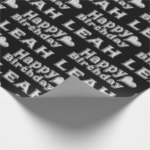 Leah Happy Birthday silver black gift paper