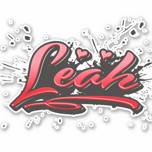 Leah red Heart Graffiti Sticker (Front)