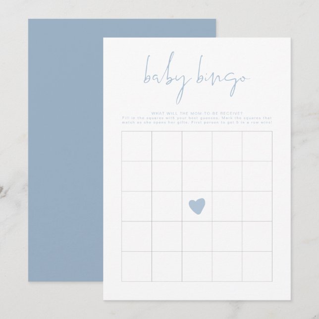 LEAH Vibrant Pastel Blue Baby Shower Bingo Game Invitation (Front/Back)