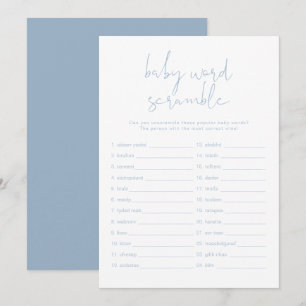 LEAH Vibrant Pastel Blue Baby Word Scramble Game Invitation
