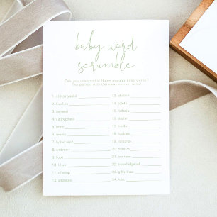 LEAH Vibrant Pastel Green Baby Word Scramble Game Invitation