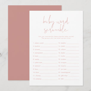 LEAH Vibrant Pastel Pink Baby Word Scramble Game  Invitation