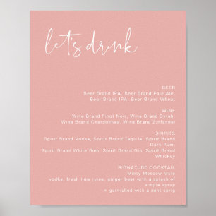LEAH Vibrant Pastel Pink Let's Drink Bar Menu  Poster