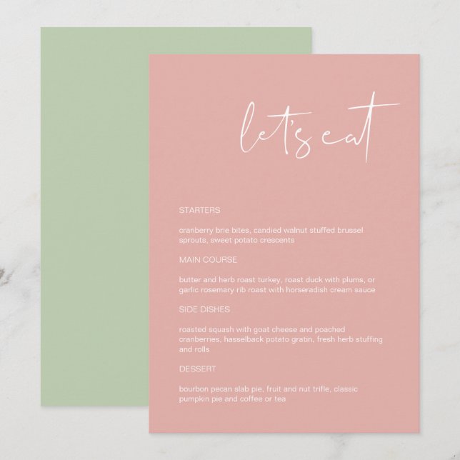 LEAH Vibrant Pastel Rose Mangeons Menu (Devant / Derrière)