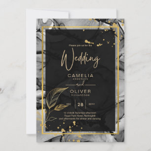 LeahG® Black Gold Alcohol Ink Wedding INVITE