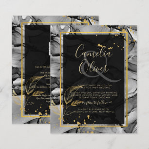 LeahG® Black Gold Alcohol Ink Wedding INVITE