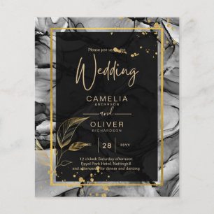 LeahG® Black Gold Alcohol Ink Wedding INVITE