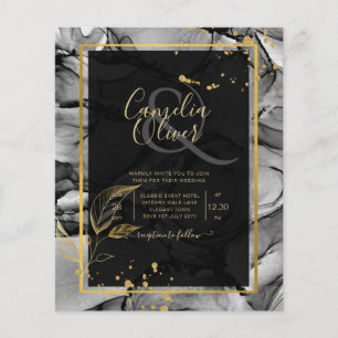 LeahG® Black Gold Alcohol Ink Wedding INVITE Flyer