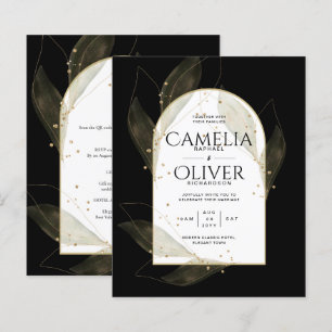 LeahG Black Gold Feuilles de mariage moderne INVIT