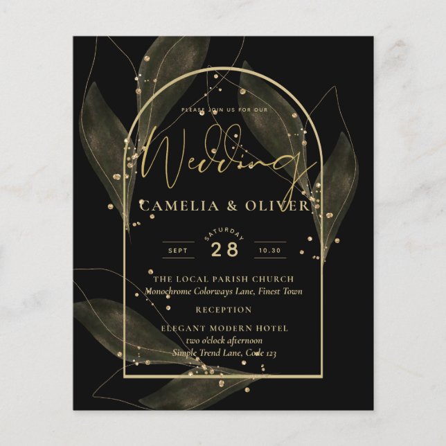 LeahG Black Gold Feuilles de mariage moderne INVIT (Devant)