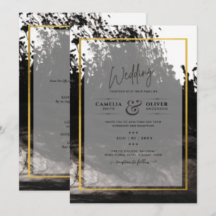 LeahG Black Gold INK Abstract Wedding Invite