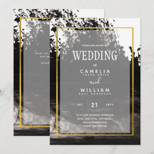 LeahG Black Gold INK Abstract Wedding Invite