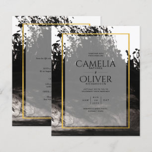 LeahG Black Gold INK Abstract Wedding Invite