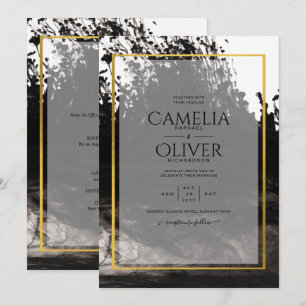 LeahG Black Gold INK Abstract Wedding Invite