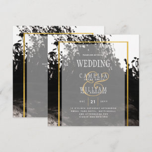 LeahG Black Gold INK Abstract Wedding Invite