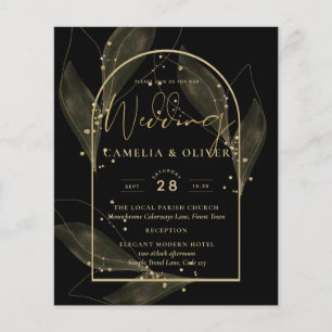 LeahG Black Gold Leaves Modern Wedding INVITE