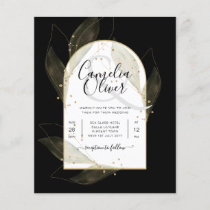 LeahG Black Gold Leaves Modern Wedding INVITE Flyer