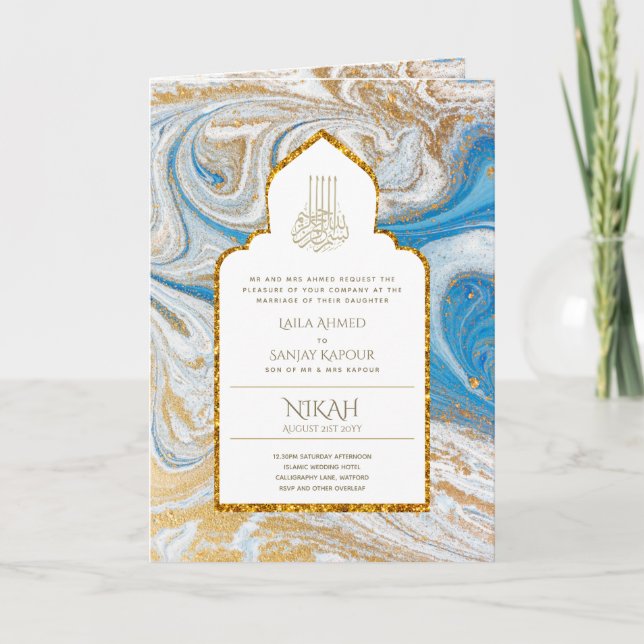 LeahG Blue Islamic Muslim Wedding Invites Nikah (Front)