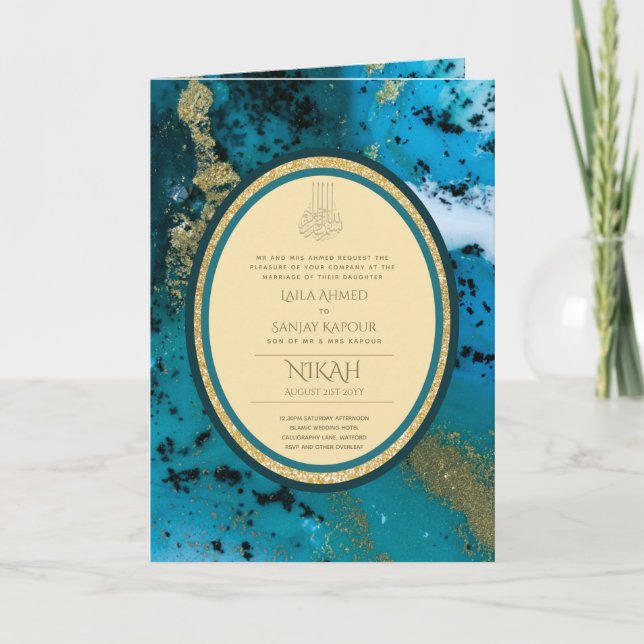 LeahG Blue Islamic Muslim Wedding Invites Nikah (Front)