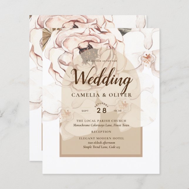 LeahG Blush Pink Champagne Floral Wedding Invite (Front/Back)