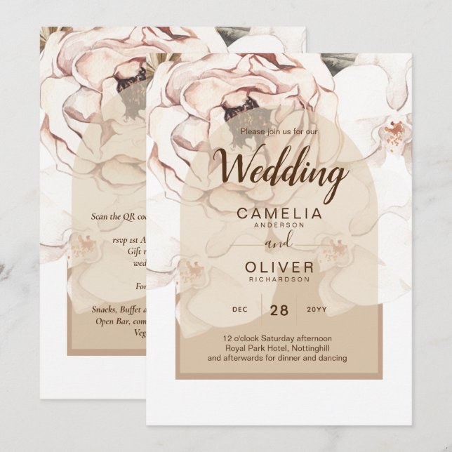 LeahG Blush Pink Champagne Floral Wedding Invite (Front/Back)