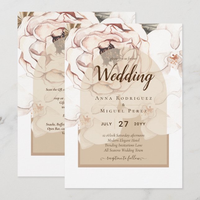 LeahG Blush Pink Champagne Floral Wedding Invite (Front/Back)