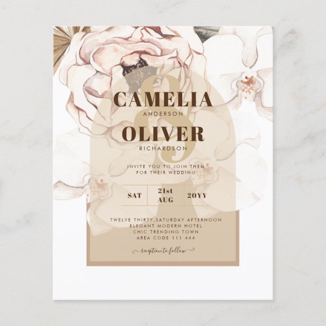 LeahG Blush Pink Champagne Floral Wedding Invite Flyer (Front)