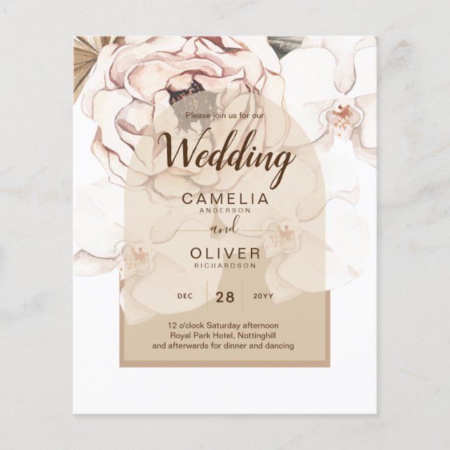 LeahG Blush Pink Champagne Floral Wedding Invite Flyer (Front)