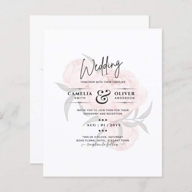 LeahG Blush Pink Floral OVERLAY Text Wedding (Front/Back)