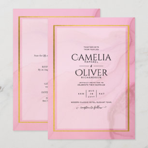 LeahG Blush Pink Gold INK Ombre Wedding INVITE
