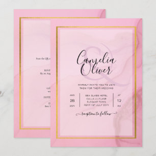 LeahG Blush Pink Gold INK Ombre Wedding INVITE